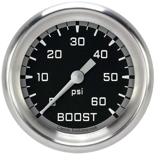 Classic Instruments Gauge, Boost, Full Sweep 2 5/8" Diameter, Grey, Aluminium
