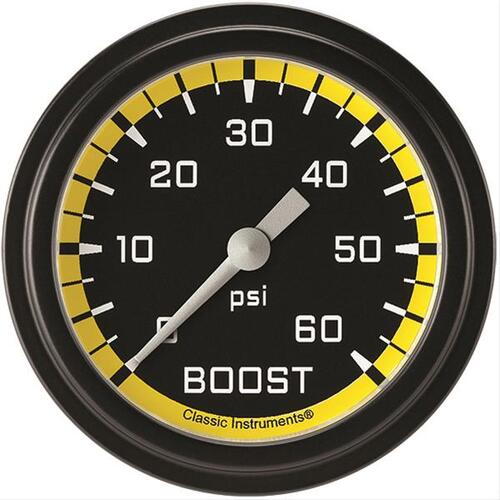 Classic Instruments Gauge, Boost, Full Sweep 2 5/8" Diameter, Yellow, Matte-Black
