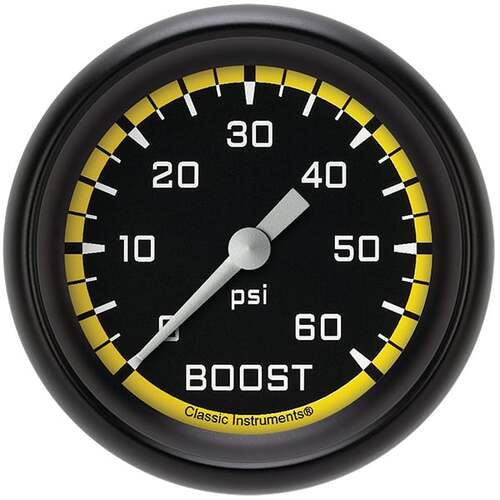 Classic Instruments Gauge, Boost, Full Sweep 2 5/8" Diameter, Yellow