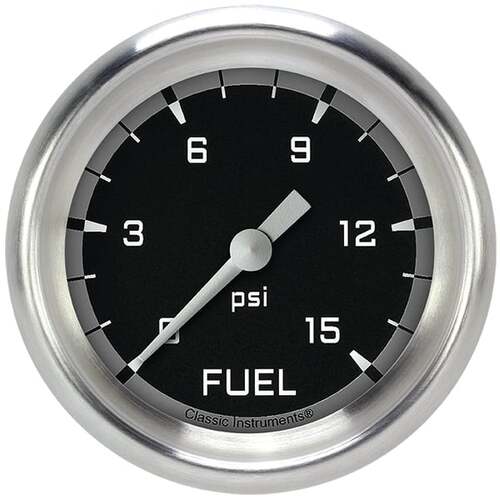 Classic Instruments Gauge, Fuel Pressure, Full Sweep 2 5/8" Diameter, Grey, Aluminium