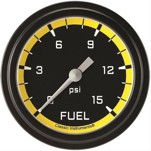 Classic Instruments Gauge, Fuel Pressure, Full Sweep 2 5/8" Diameter, Yellow, Matte-Black