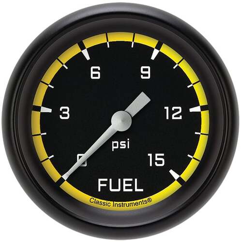 Classic Instruments Gauge, Fuel Pressure, Full Sweep 2 5/8" Diameter, Yellow