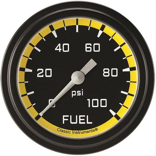 Classic Instruments Gauge, Fuel Pressure, Full Sweep 2 5/8" Diameter, Yellow, Matte-Black