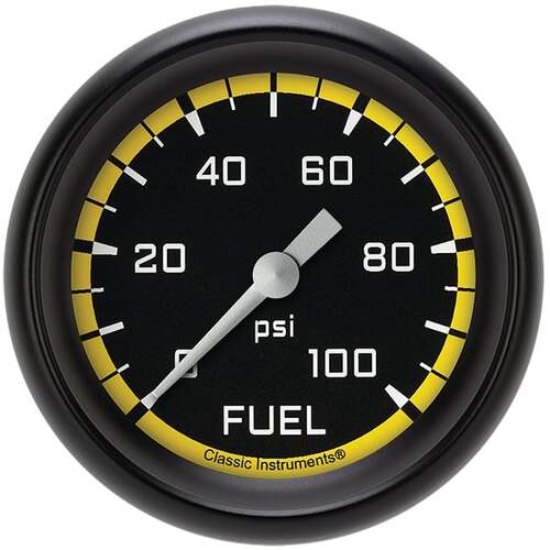 Classic Instruments Gauge, Fuel Pressure, Full Sweep 2 5/8" Diameter, Yellow
