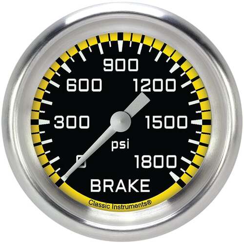 Classic Instruments Gauge, Brake Pressure, Full Sweep 2 5/8" Diameter, Yellow, Aluminium