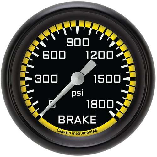 Classic Instruments Gauge, Brake Pressure, Full Sweep 2 5/8" Diameter, Yellow