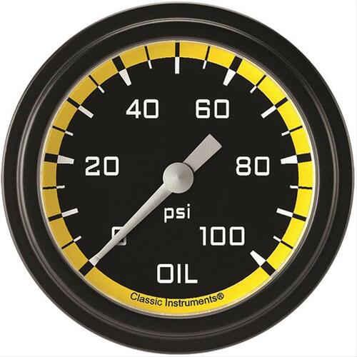 Classic Instruments Gauge, Oil Pressure, Full Sweep 2 5/8" Diameter, Yellow, Matte-Black