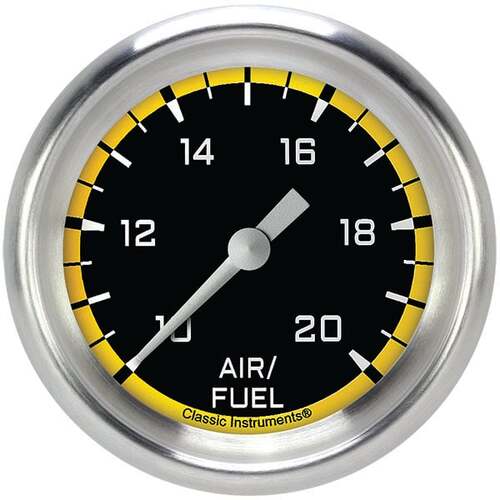 Classic Instruments Gauge, Air Fuel Ratio, Full Sweep 2 5/8" Diameter, Yellow, Aluminium