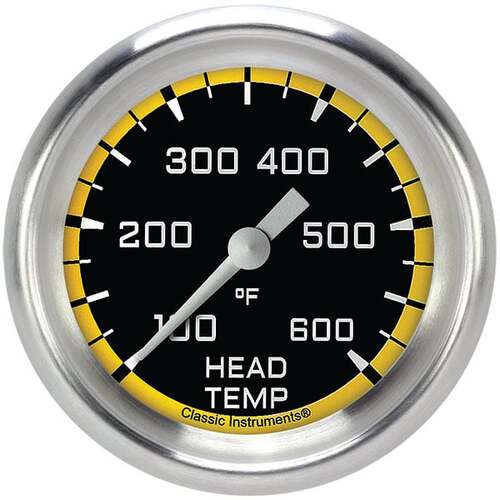 Classic Instruments Gauge, Cylinder Head Temperature, Full Sweep 2 5/8" Diameter, Yellow, Aluminium