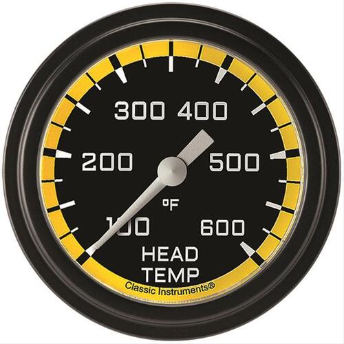 Classic Instruments Gauge, Cylinder Head Temperature, Full Sweep 2 5/8" Diameter, Yellow, Matte-Black