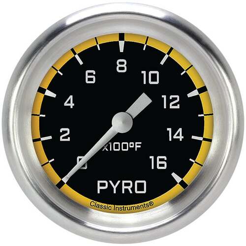 Classic Instruments Gauge, Exhaust Gas Temperature, Full Sweep 2 5/8" Diameter, Yellow, Aluminium