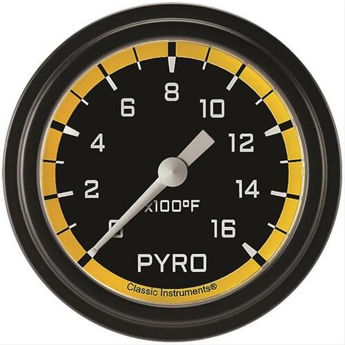 Classic Instruments Gauge, Exhaust Gas Temperature, Full Sweep 2 5/8" Diameter, Yellow, Matte-Black