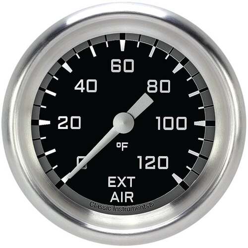 Classic Instruments Gauge, External Air Temperature, Full Sweep 2 5/8" Diameter, Grey, Aluminium
