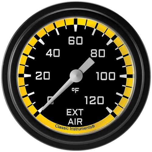 Classic Instruments Gauge, External Air Temperature, Full Sweep 2 5/8" Diameter, Yellow, Matte-Black