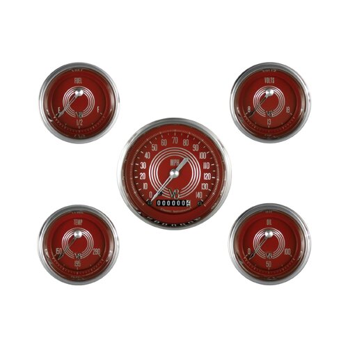 Classic Instruments Gauge Set, V8 Red Steelie, Universal, GM, Set of 5