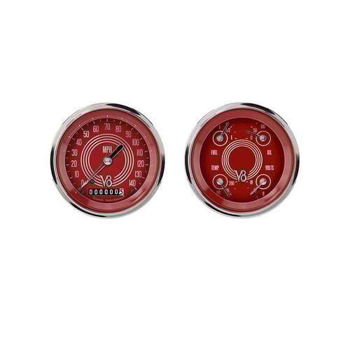 Classic Instruments Gauge Set, V8 Red Steelie, Universal, GM, Set of 2