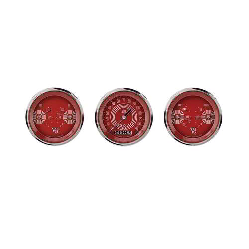 Classic Instruments Gauge Set, V8 Red Steelie, Universal, GM, Set of 3