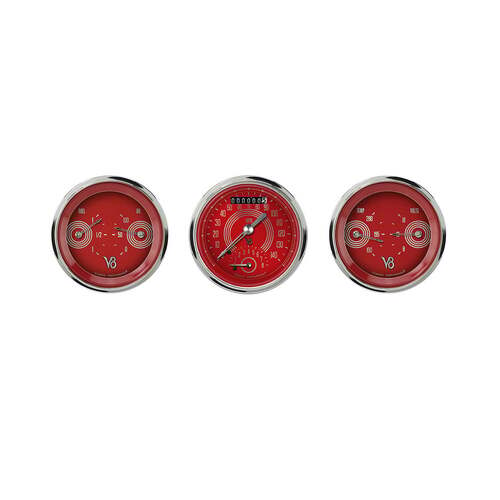 Classic Instruments Gauge Set, V8 Red Steelie, Universal, GM, Set of 3