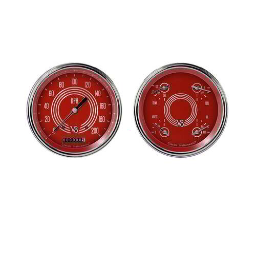 Classic Instruments Gauge Set, V8 Red Steelie, Universal, GM, Set of 2