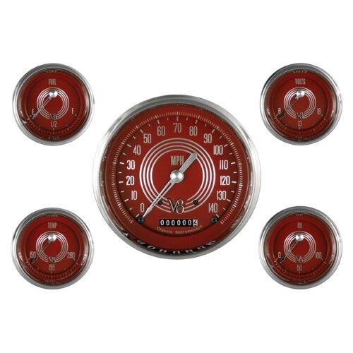 Classic Instruments Gauge Set, V8 Red Steelie, Universal, GM, Set of 5