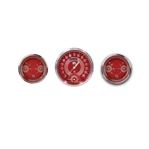 Classic Instruments Gauge Set, V8 Red Steelie, Universal, GM, Set of 3