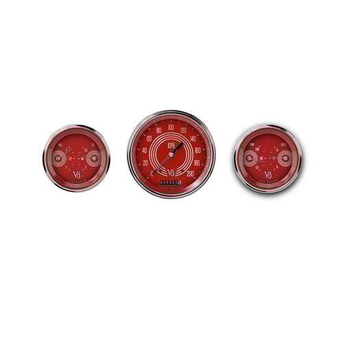 Classic Instruments Gauge Set, V8 Red Steelie, Universal, GM, Set of 3