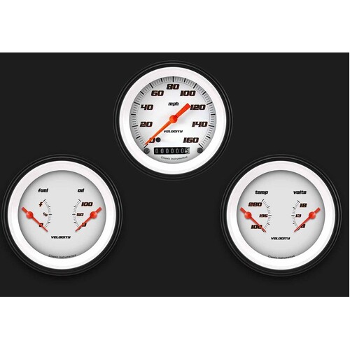 Classic Instruments Gauge Set, Velocity White, Universal, GM, Set of 3