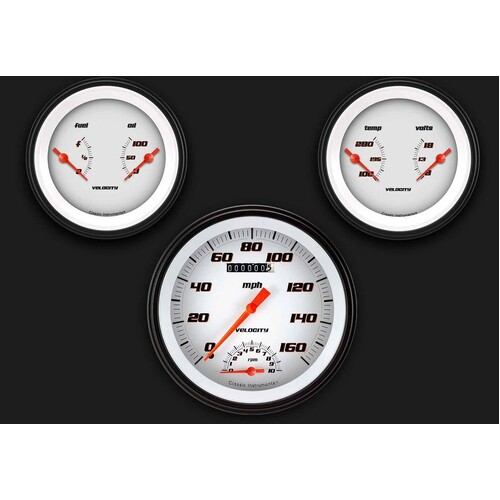 Classic Instruments Gauge Set, Velocity White, Universal, GM, Set of 3