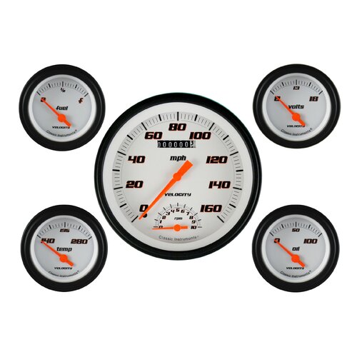 Classic Instruments Gauge Set, Velocity White, Universal, GM, Set of 5