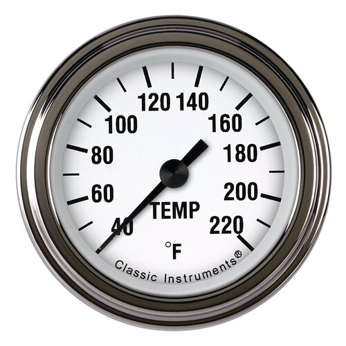 Classic Instruments Gauge, White Hot 2 1/8" Stock Eliminator Temp. Full Sweep