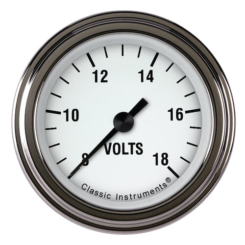 Classic Instruments Gauge, White Hot 2 1/8" Voltage Full Sweep