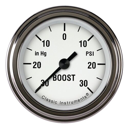 Classic Instruments Gauge, White Hot 2 1/8" Boost/Vac Full Sweep