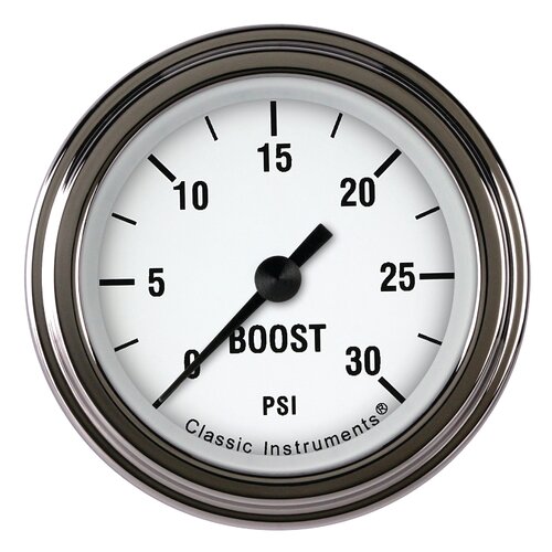 Classic Instruments Gauge, White Hot 2 1/8" Boost, 30 psi Full Sweep