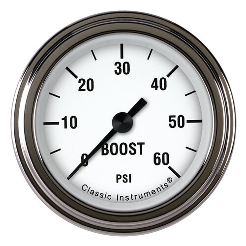 Classic Instruments Gauge, White Hot 2 1/8" Boost, 60 psi Full Sweep