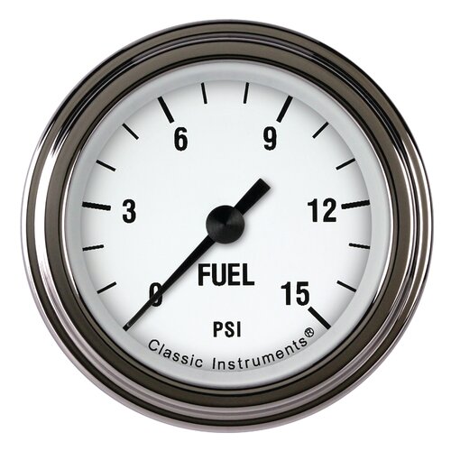 Classic Instruments Gauge, White Hot 2 1/8" Fuel Pressure, 15 psi Full Sweep