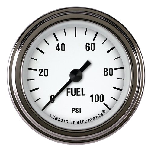 Classic Instruments Gauge, White Hot 2 1/8" Fuel Pressure, 100 psi Full Sweep
