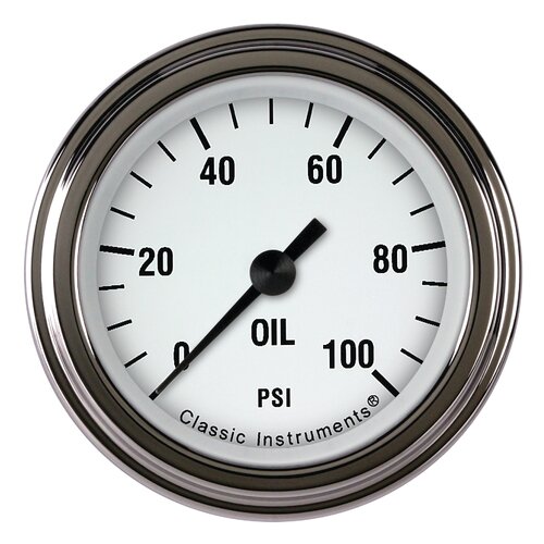 Classic Instruments Gauge, White Hot 2 1/8" Oil Pressure Full Sweep