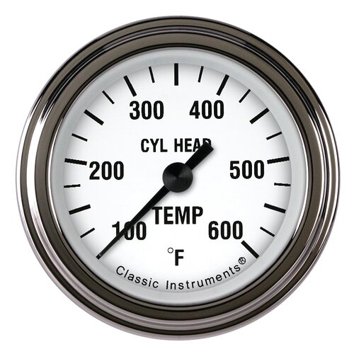 Classic Instruments Gauge, White Hot 2 1/8" Cylinder Head Temp. Full Sweep