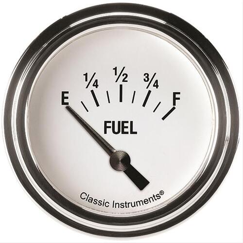 Classic Instruments Gauge, White Hot 2 5/8" Fuel Short Sweep, 240-33 ohm