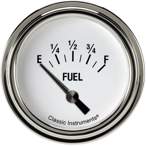 Classic Instruments Gauge, White Hot 2 5/8" Fuel Short Sweep, 0-30 ohm