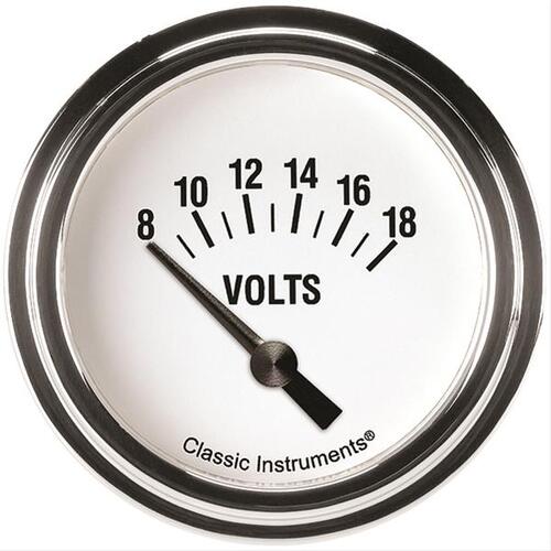 Classic Instruments Gauge, White Hot 2 5/8" Volt Short Sweep