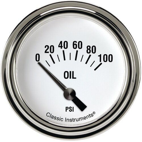 Classic Instruments Gauge, White Hot 2 5/8" Oil Pressure Short Sweep