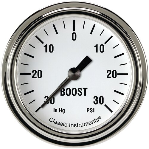 Classic Instruments Gauge, White Hot 2 5/8" Boost/Vac Full Sweep