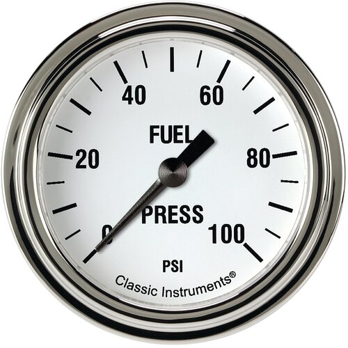 Classic Instruments Gauge, White Hot 2 5/8" Fuel Pressure, 100 psi Full Sweep