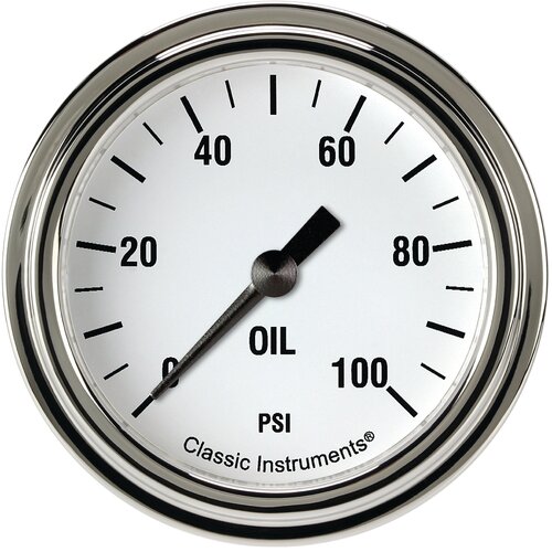Classic Instruments Gauge, White Hot 2 5/8" Oil Pressure Full Sweep