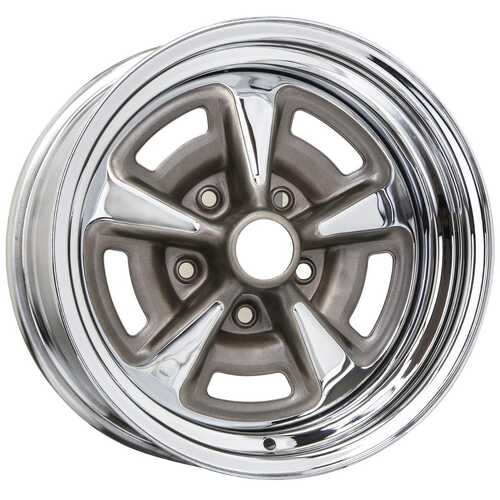 COKER Wheel, Pontiac Rallye II Chrome, Steel, 15 in. x 10 in., 5 x 4.75 in. Bolt Circle, 5 in. Backspacing, Each