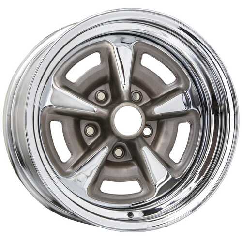 COKER Wheel, Pontiac Rallye II Chrome, Steel, Chrome, 15 in. x 7.0 in., 5 x 4.75 in. Bolt Circle, 4.000 in. Backspacing, Each