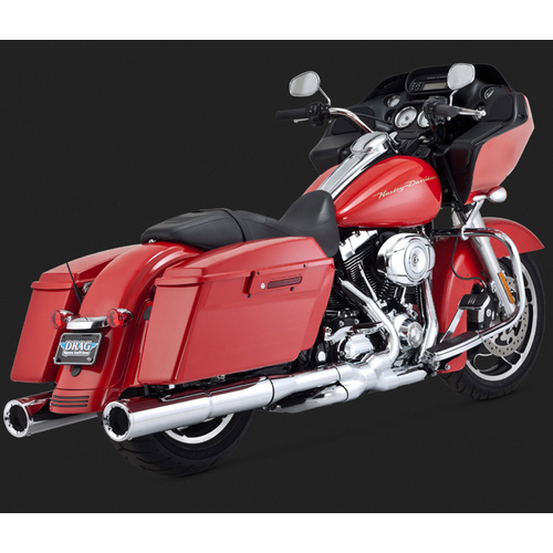 Vance & Hines Mufflers, Hi-Output, Slip-On, Round, Steel, Chrome, Straight Tip Outlet, Touring 95-15, H-D, Pair