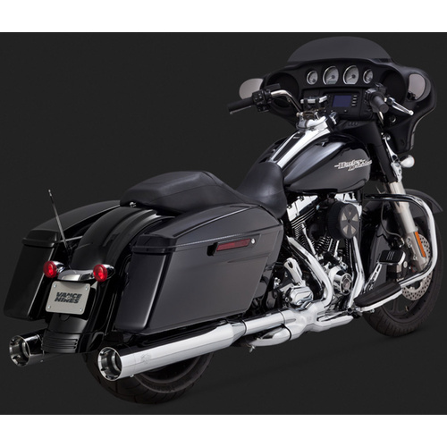 Vance & Hines Mufflers, Oversized 450 Titan, Slip-On, Round, Steel, Chrome, Straight Tip Outlet, 95-15 Touring, H-D, Pair