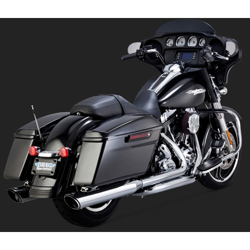 Vance & Hines Mufflers, Twin Slash, Slip-On, Round, Steel, Chrome, Angle Cut Outlet, Touring 95-15, H-D, Pair